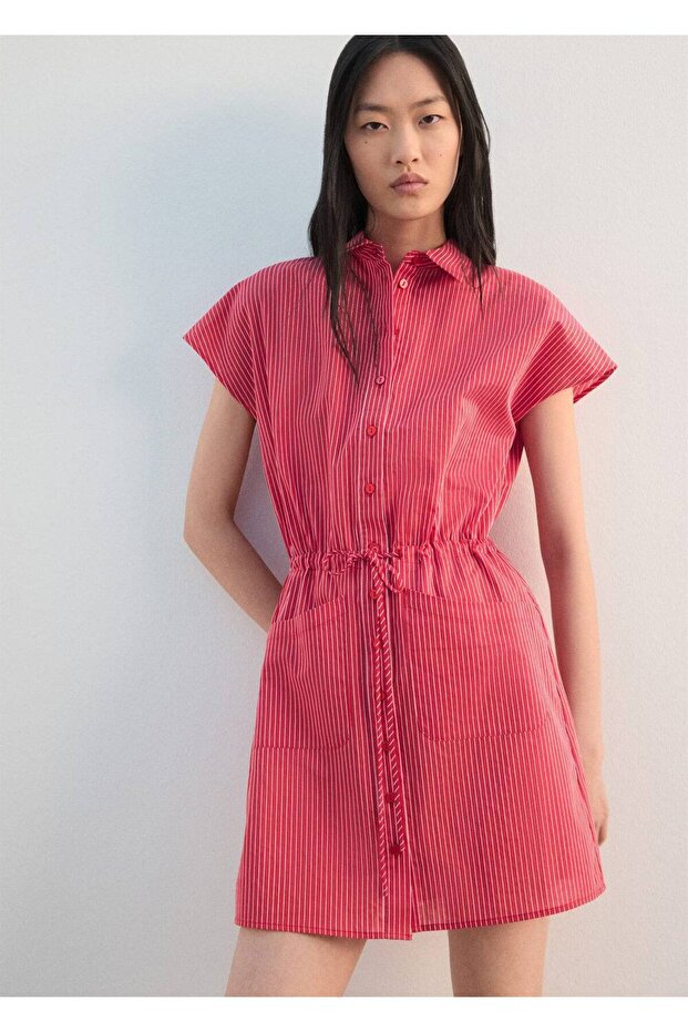 Çizgili gömlek elbise - 5