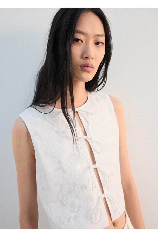 Bağ detaylı işlemeli yelek - 5