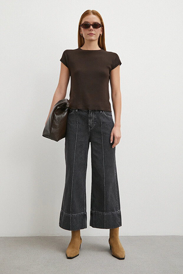 High Waist Leg Detail Jeans Smoked