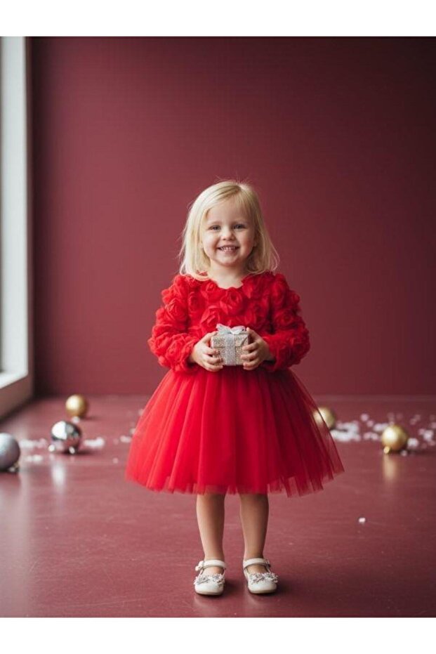 Baby Girl Floral Patterned Design Red Dress