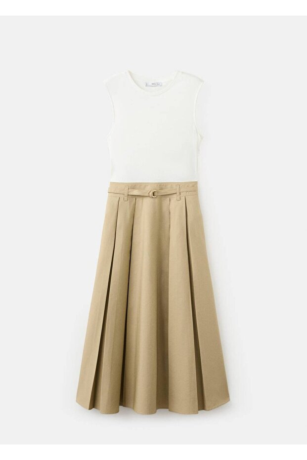 Kemerli flared midi elbise - 3