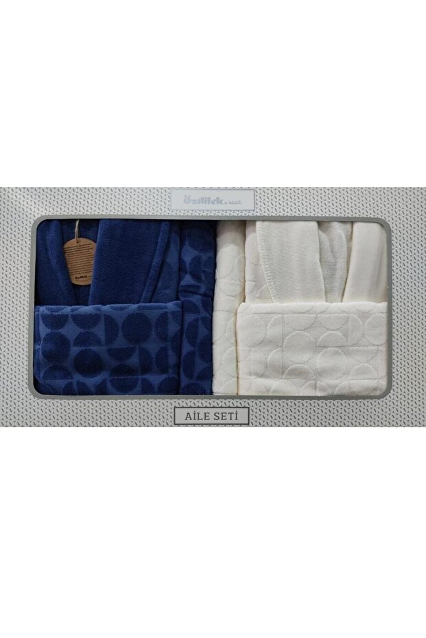 Circular Aile Bornoz Seti İndigo-Krem - 3