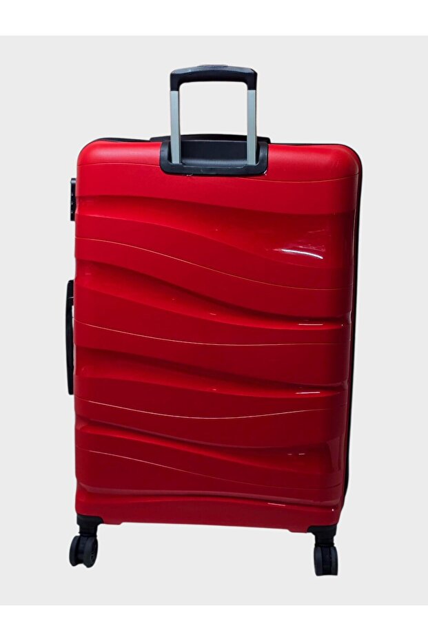 Dalgalı Silikon 3'lü Valiz Set Kırmızı - 7