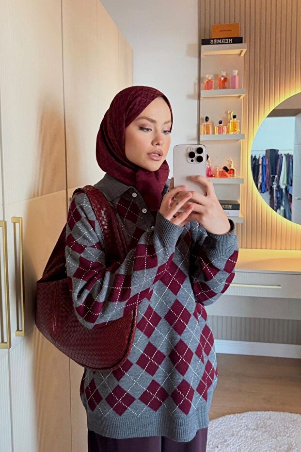 سترة كوكينا بنمط البقلاوة باللون الرمادي