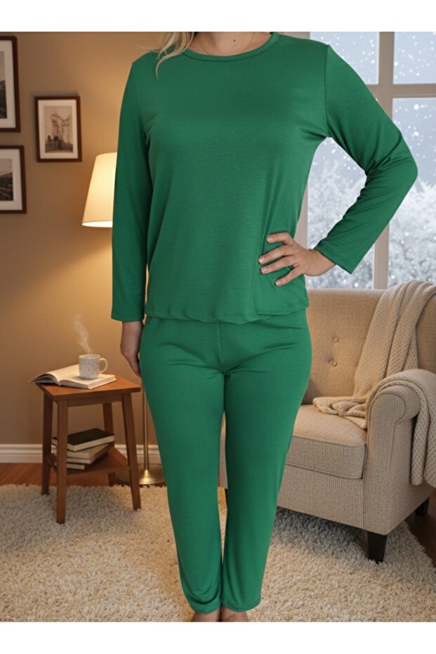 Viscose Knitted Crew Neck Long Sleeve t Shirt Pants Pajama Set