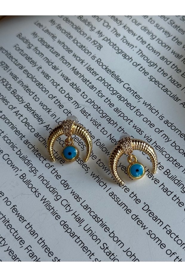 Gold Nazar Beaded Crescent Earrings