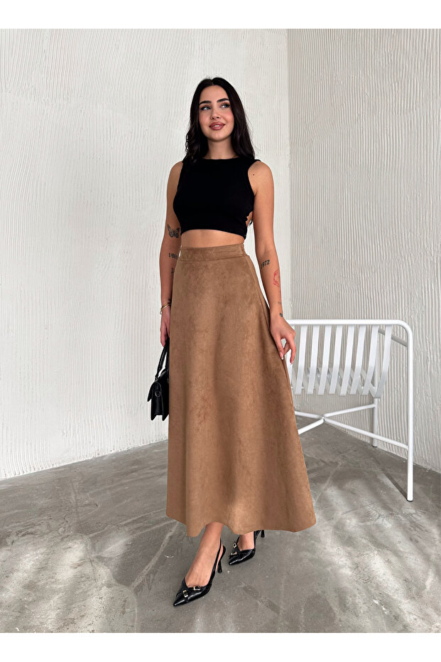 Süet Kloş Etek - 1