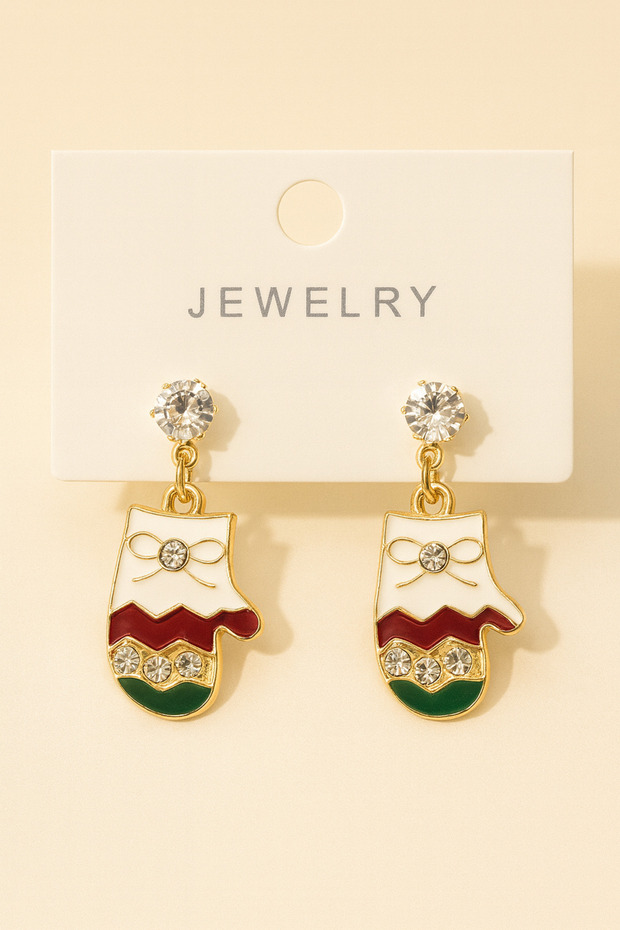 Steel Gold Color Stone Christmas Stocking Figured Women's Earrings
