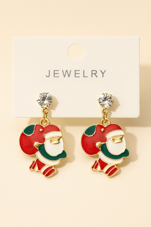 Steel Gold Color Stone Santa Claus Figured Women's Earrings