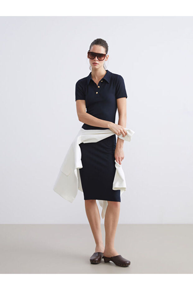 Esvab • Modern & Distinctive Devrik Roba Collar Ribbed Dress