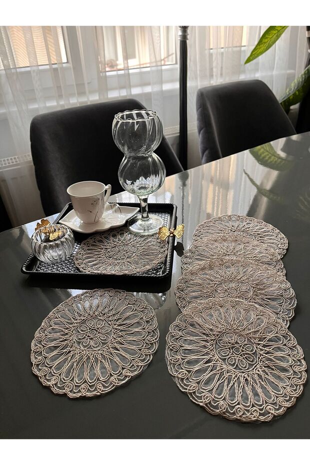 Set of 6 Stylish Coffee Side Presentation Guipure Tulle Napkins