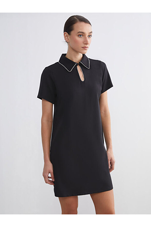 Rmz Gi̇yi̇m Farkiyla Shirt Roba Collar Stone Mini Dress