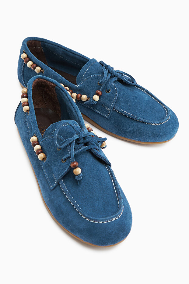 Liah Genuine Leather Denim Blue Women's Loafer Shoes