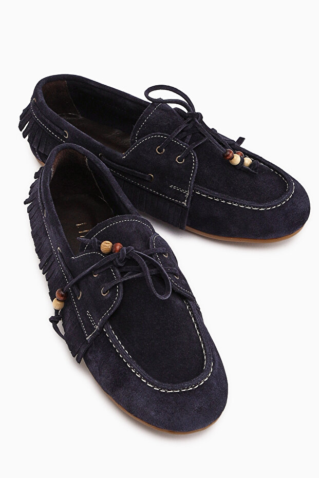 Rania Genuine Leather Navy Blue Women's Loafer Shoes