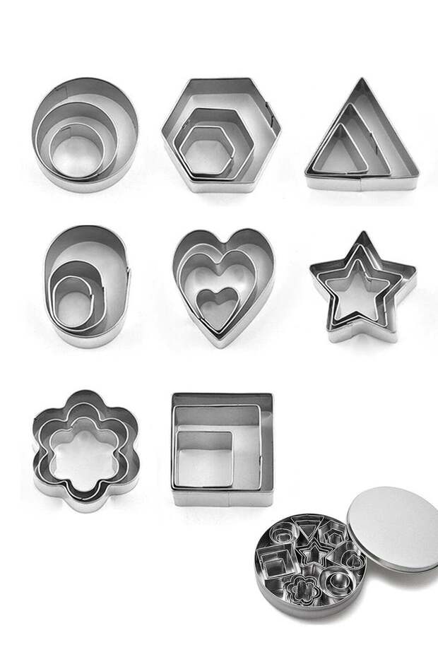 Generic 24 Pcs/Set Stainless Steel Cookie Cutters Set Mini Biscuit Shape Mold Plate Decoration Tool
