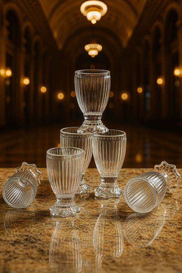 Luxury Footed Glass Coffee Side Cup Set of 6 – Patterned Stylish Presentation Cups 30 Cc
