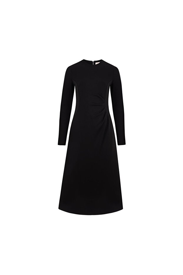 Drapaj Detaylı Örme Elbise Siyah - 1