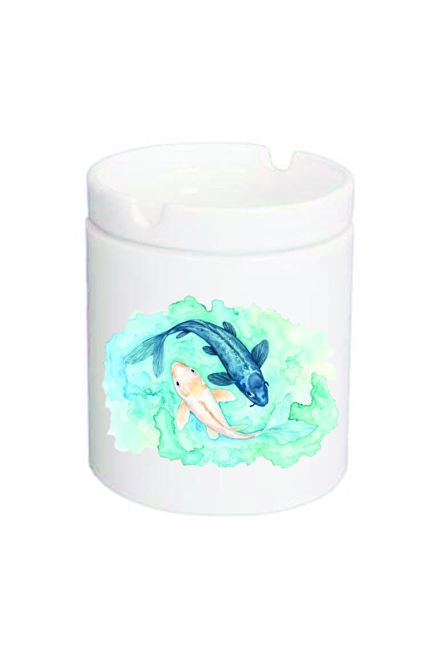 منفضة سجائر سيراميكية مزخرفة بنمط سمكة الكوي - 2