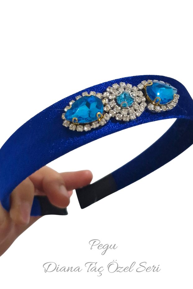 Dark Blue Crystal Cut Stone Special Design Velvet Crown, Invitation, New Year, Wedding, Prom