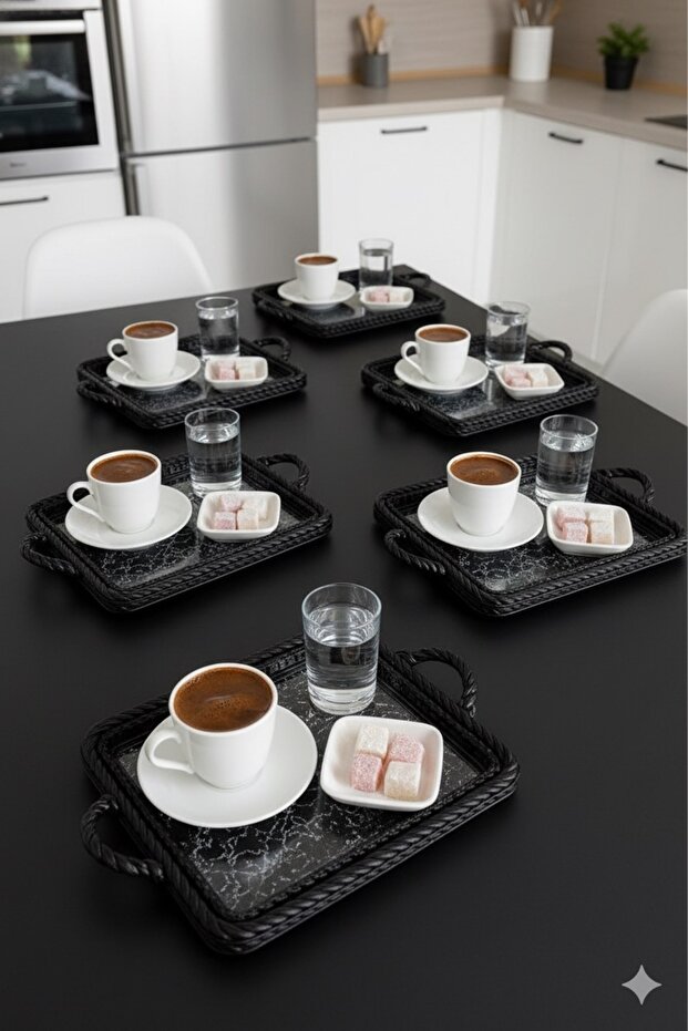 6 Pcs Black Coffee Presentation Tray Mesh Pattern Rectangular Plastic Black - 4