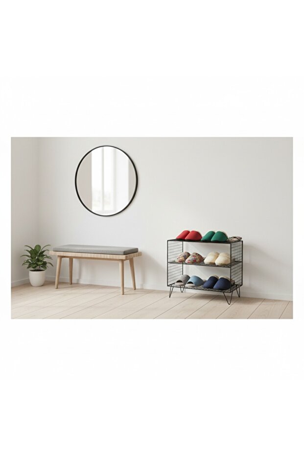 GO DEKOR YENİ 2 Gözlü Metal Tel Dekoratif Ayakkabılık/Terliklik 50x43 ...