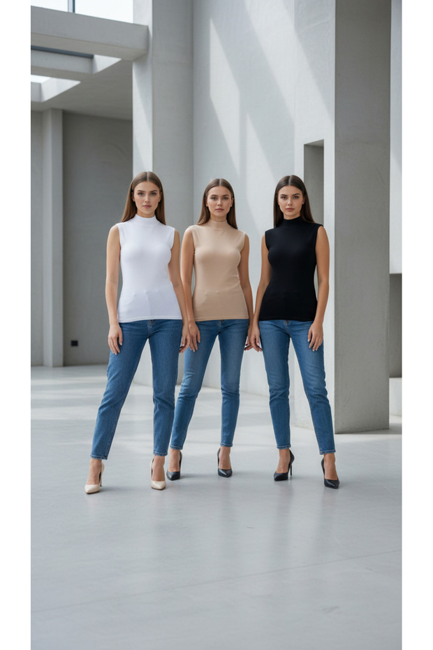 Premium Women's Lycra Stretchable Breathable Half Turtleneck Body with Standing Collar Body 3-Piece Set