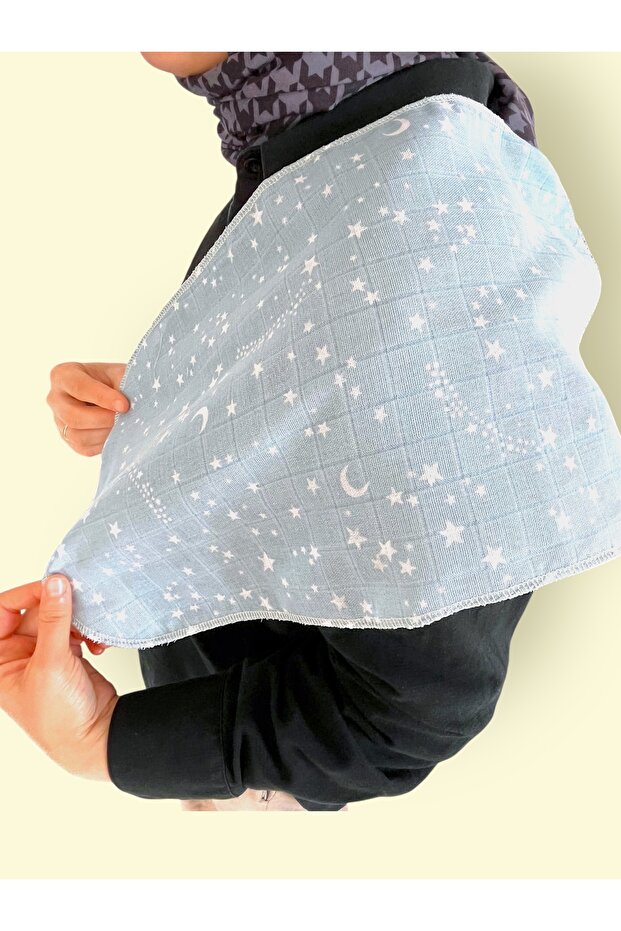 Baby Shoulder Diaper Single Layer Muslin 25X50 cm - Light Blue Star