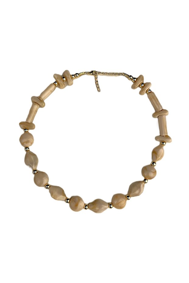 Cream Beaded Gold Detail Women's Necklace 45 cm Trendy Colorful Acrylic Shiny