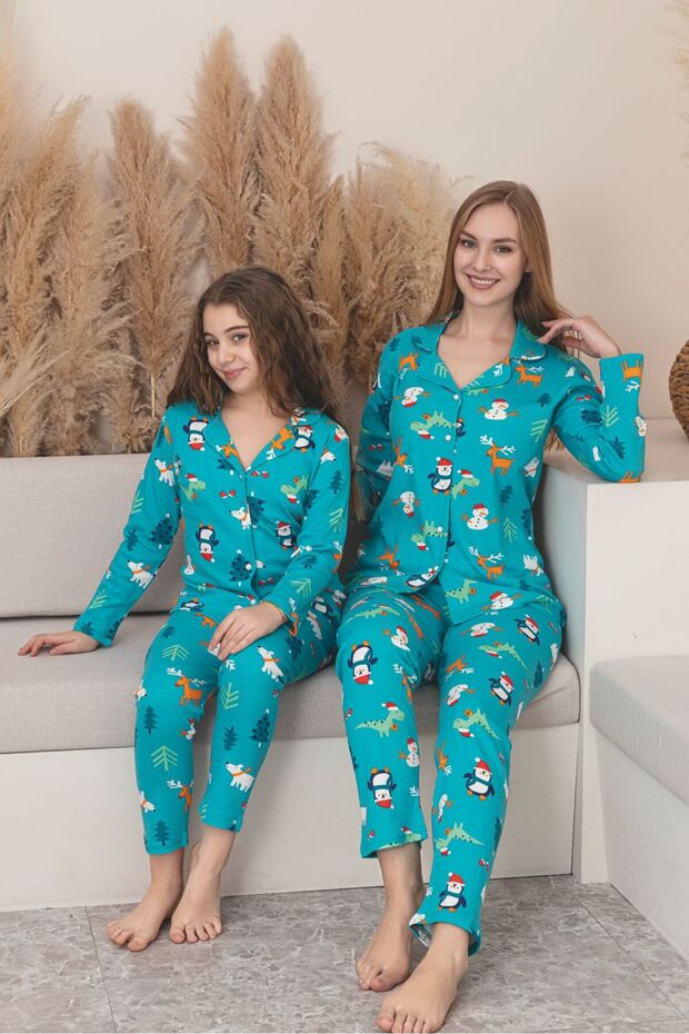 Mother-Daughter Matching Combed Cotton Buttoned Pajama Set (Mother-Daughter Sold Separately.)