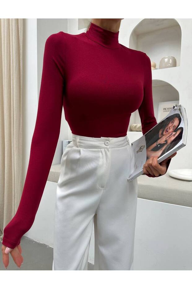 Half Fisherman Basic Combed Cotton Long Sleeve Blouse - 1