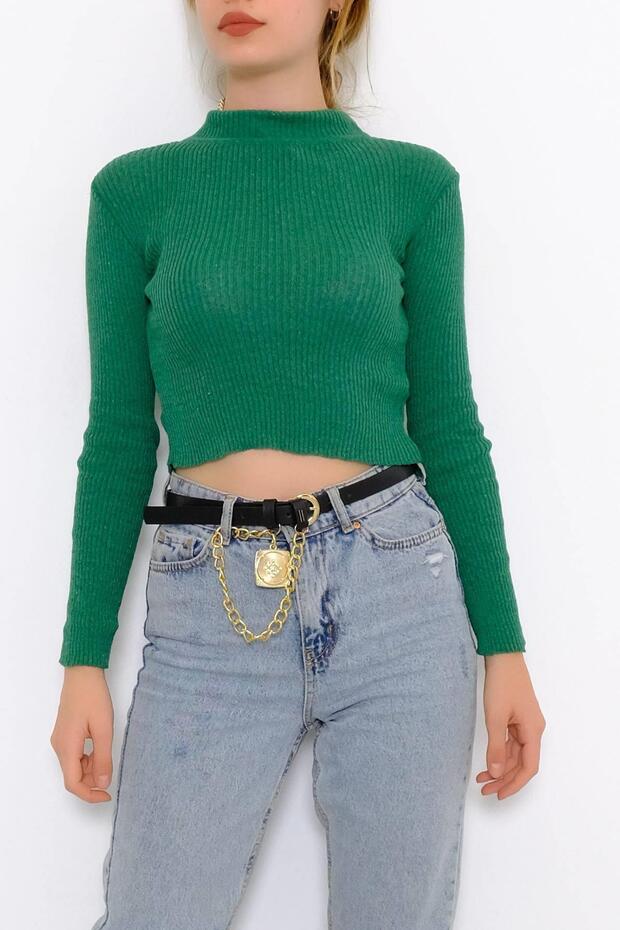 Women's Crop Cut Long Sleeve Stretch Fabric Knitwear Sweater