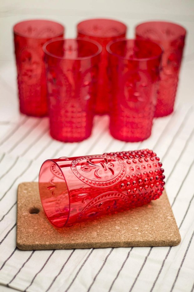Acrylic Red 6-Piece Long Cup & Water Soft Drink Cup 750 ml (Not Large Size & Glass)