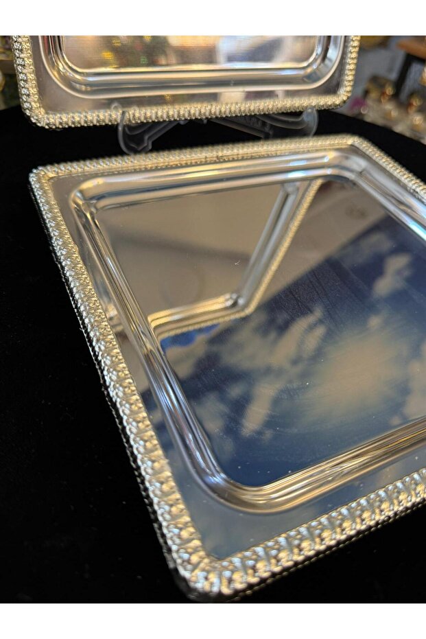 6 Pieces Silver Color Tray Silver Casting with Edges Coffee Tea Presentation Tray