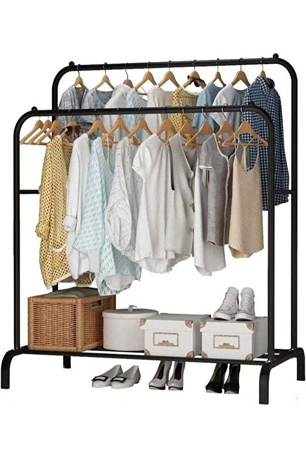 Clothes Rack - Double Metal Stand, Multifunctional Coat & Storage Organizer