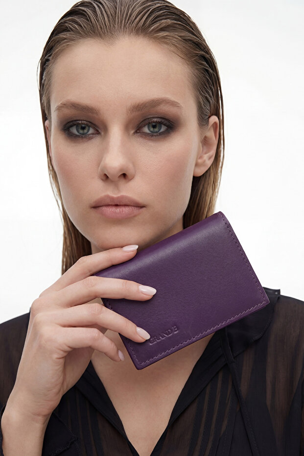Genuine Leather Plum Card Holder