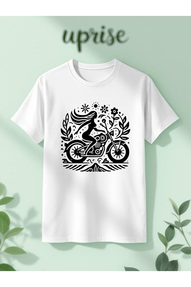 Motorcycle Figure Printed Cotton Oversized Tshirt