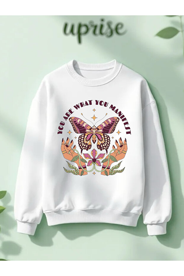 You Are What You Manifest Printed Cotton 3 Thread Crew Neck O Oversized Sweatshirt