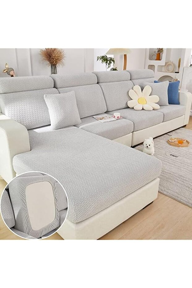 Universal Sofa Slipcover - 2024 Wear-Resistant L-Shape Sectional Cover (Light Grey, Large 2