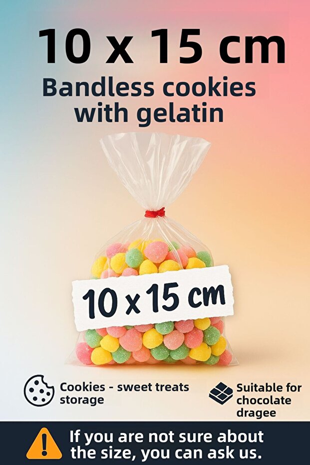 50 Pieces 💙 10X15 cm 💙 Bantsiz 💙 Candy Cookie Accessory Bag Transparent Gelatin Bag Tapeless Bag