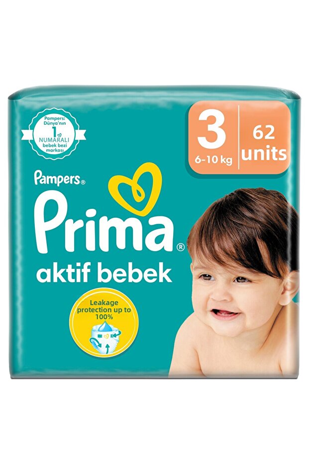 Active Size 3 Midi 62 Pack Baby Diapers