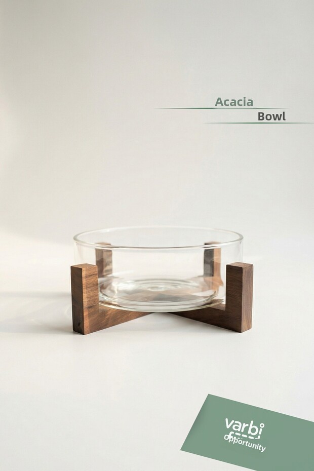 Acacia Stand Glass Bowl – 20 cm Large Size