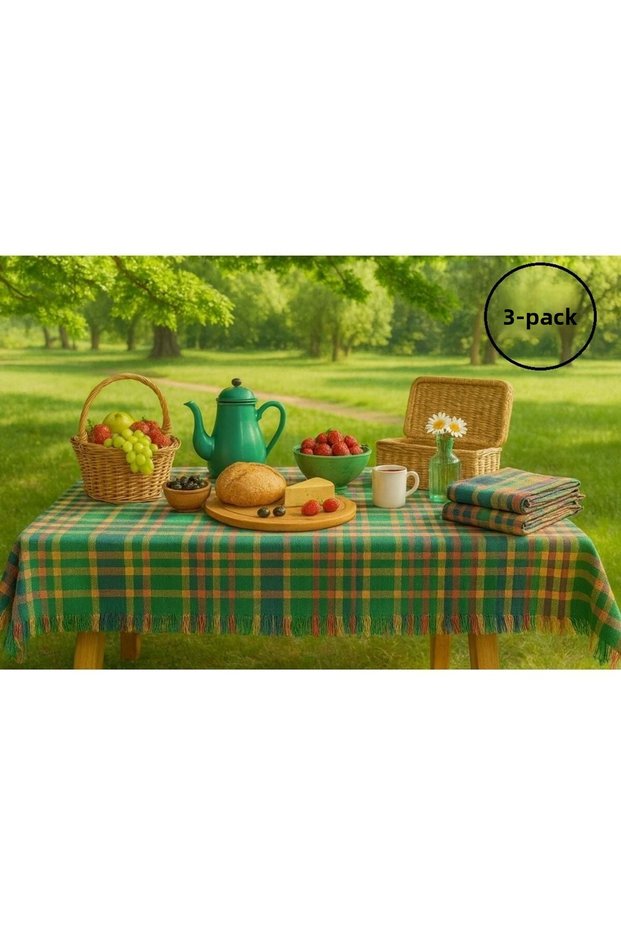 3 Pieces Potti Square Tablecloth, Table Cover with Fringes (140X140)-Colorful