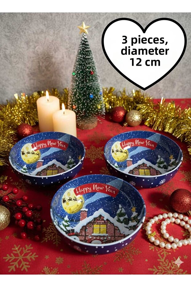 New Year Metal Snack Bowl | Decorative Bowl | Large Bowl | 3 Pcs | Diameter 12 cm