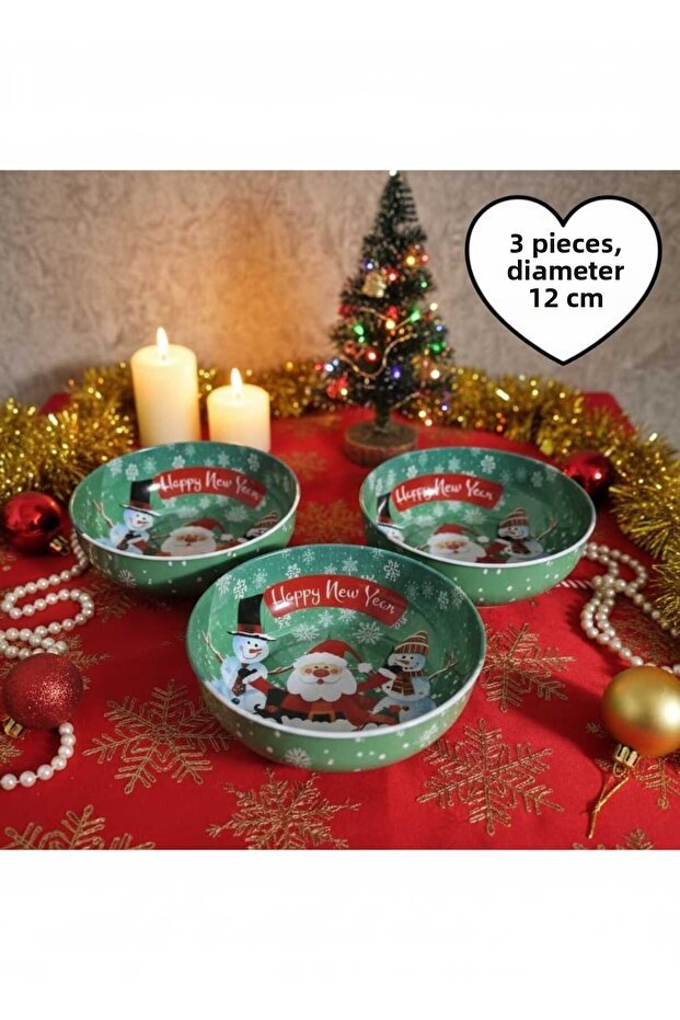 New Year Metal Snack Bowl |   Decorative Bowl |   Large Bowl |   3 Pcs |   Diameter 12 cm