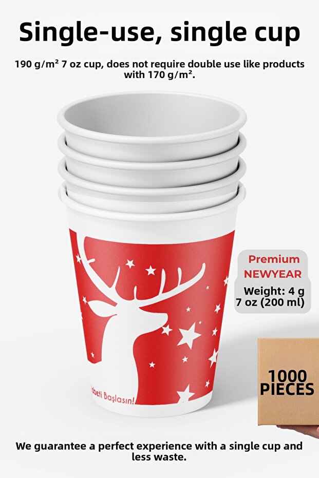 7 oz Paper Cups (200 ml) - 1000 Pieces - Red Color Wholesale Package Cup Istanbul