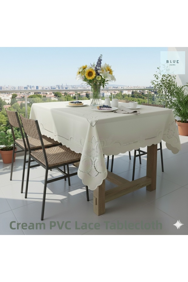 Tablecloth Pvc Lace Look Non-Slip Liquid-Proof Non-Perforated Kitchen Mei̇wa Emi̇ly Cream