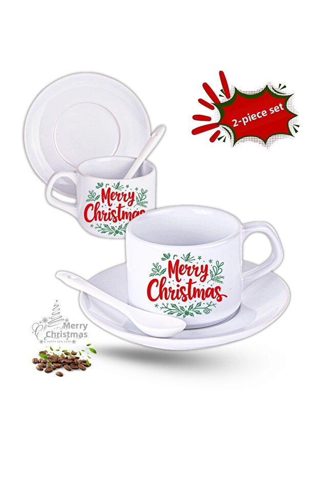 New Year's Gift Christmas Printed Set of 2-Piece Porcelain Tea Coffee Cup Set