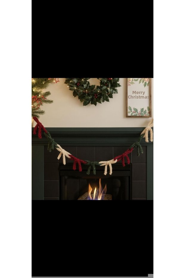 Hand Knitted Christmas Bow Ornament – Decorative Fireplace Door & Wall Ornament Christmas Decor