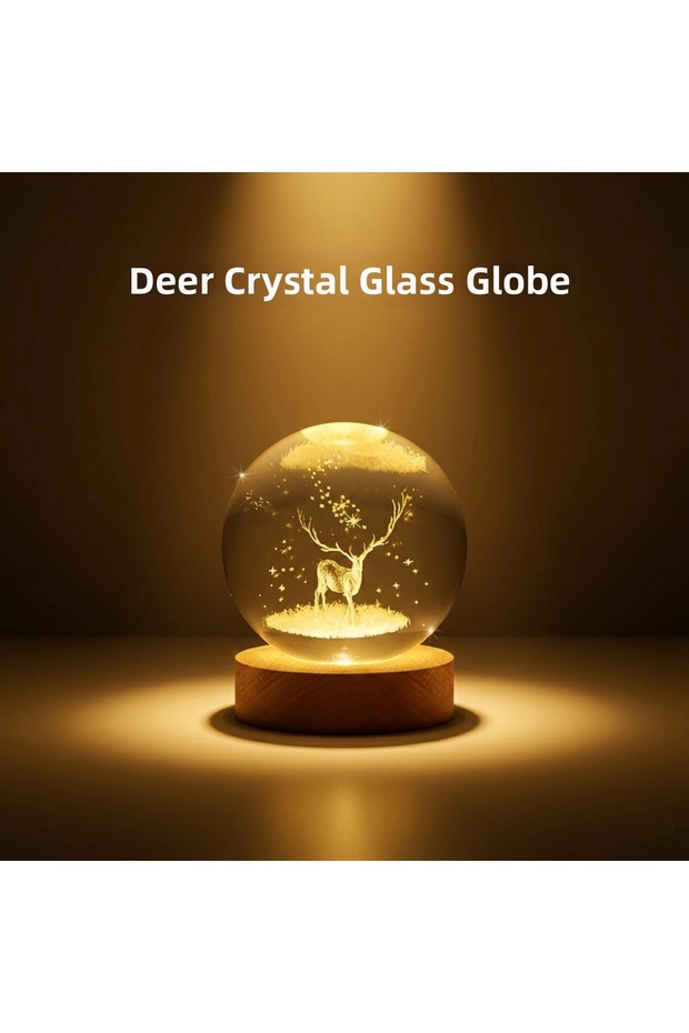 Deer Themed Crystal Ball Premium Table Night Light with USB Connection