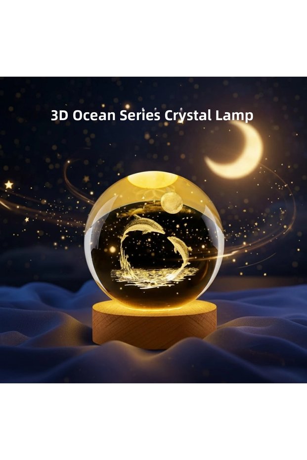 Dolphin Figured Led Crystal Ball Decorative Night Light with Wooden Stand
